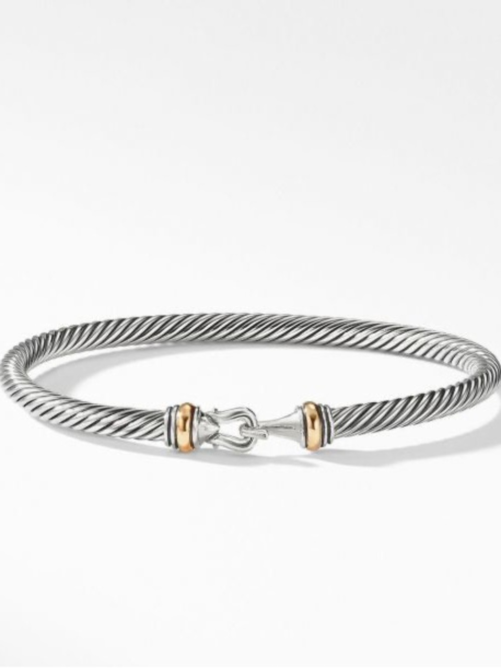 David Yurman Silver Cable Bracelet with Gold Accent Hook Size Small